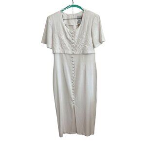 Vintage White Couture like Pencil Dress W/ Embroidered Faux Bolero Top SZ 7-8